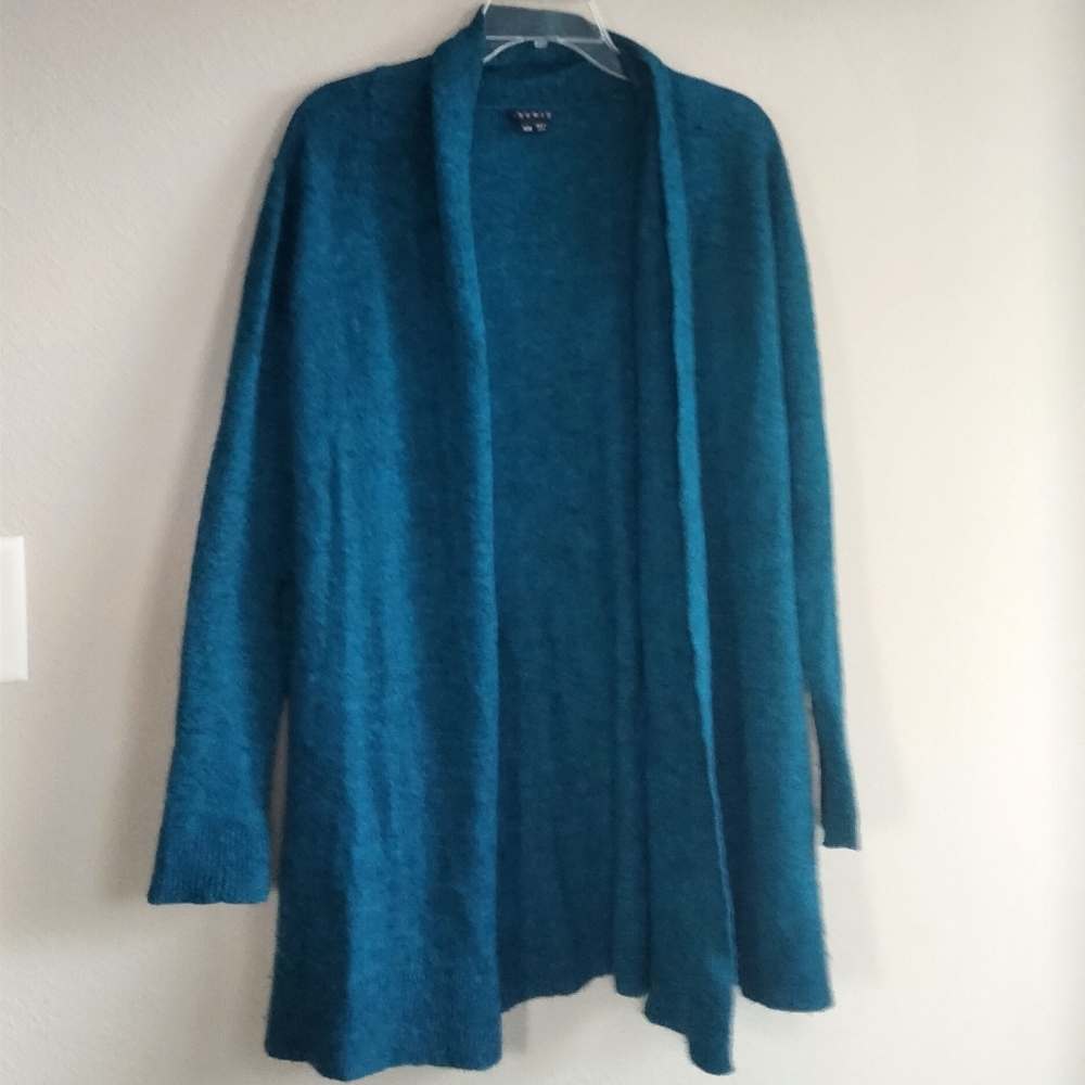 Theory Size Medium Teal Open Front Cardigan Sweater Alpaca Wool Blend